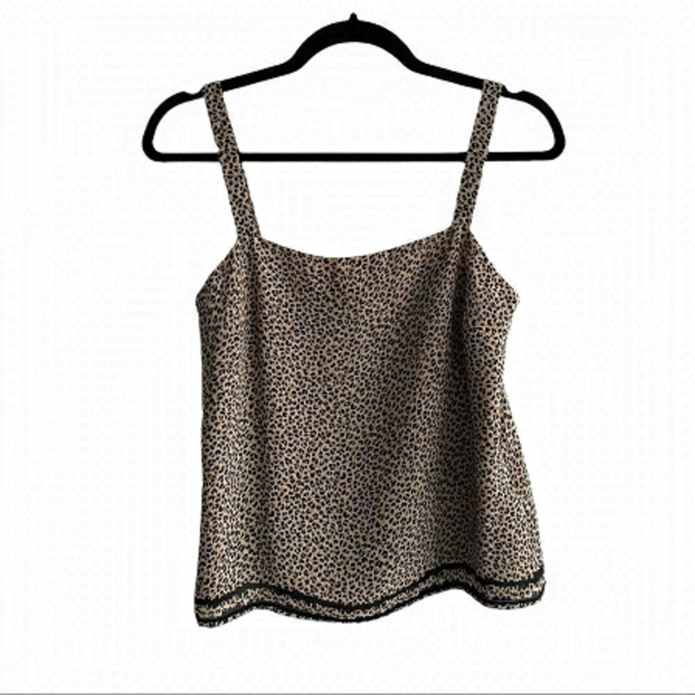 LIZ CLAIBORNE Sleeveless Blouse Leopard Cheetah Print Black Tan 6P